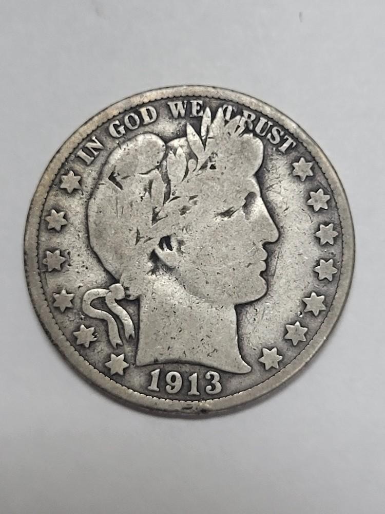 1913 D Barber Half Dollar Partial LIBERTY