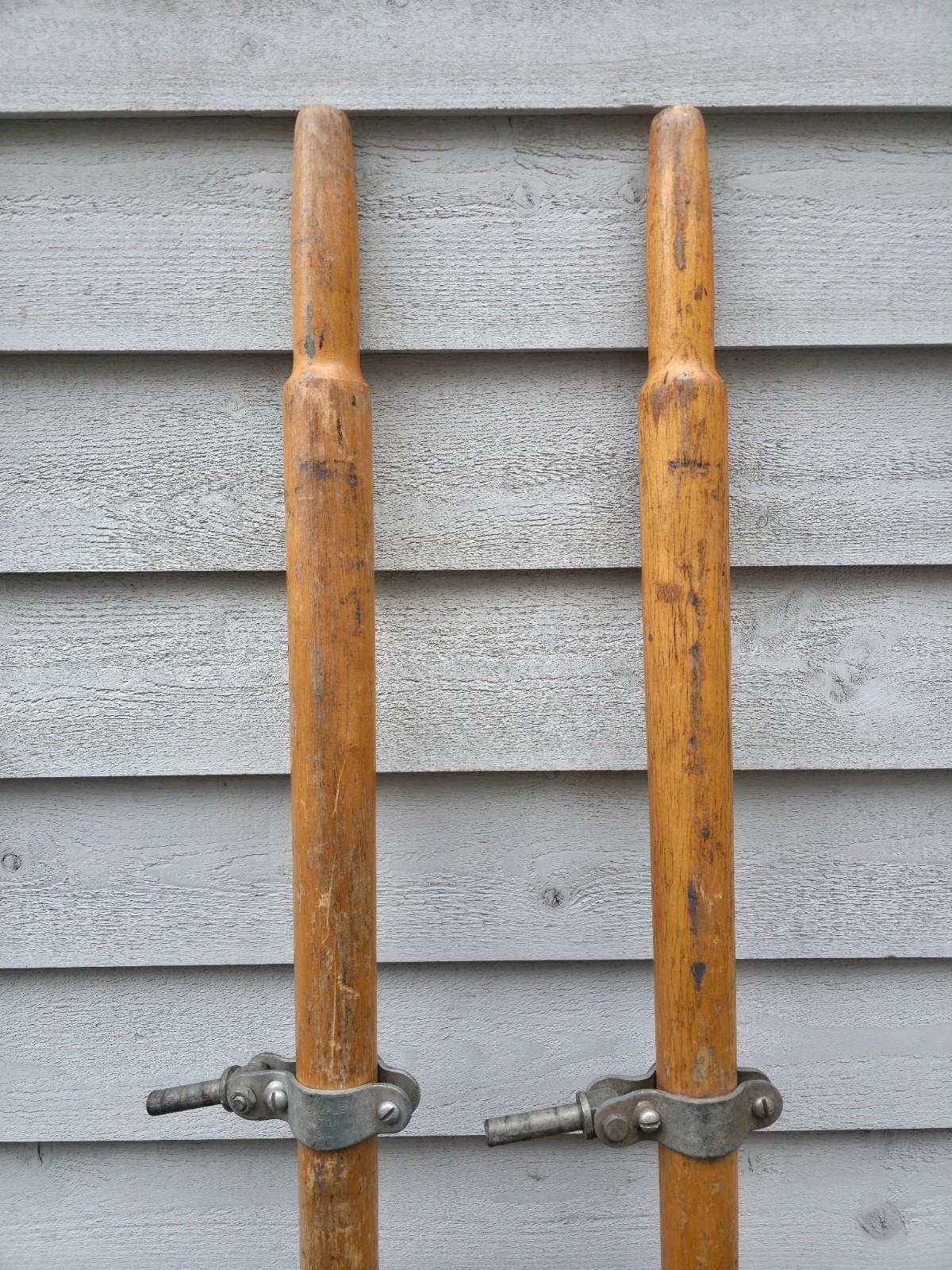 VINTAGE Old Wooden Paddles Oars with OARLOCKS Feather Brand Measures 72"