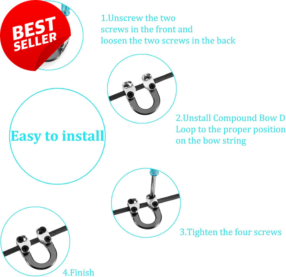 2 Sets Archery D Loop, Compound Bow Metal U Nock, Release Loop with Screwdrivers