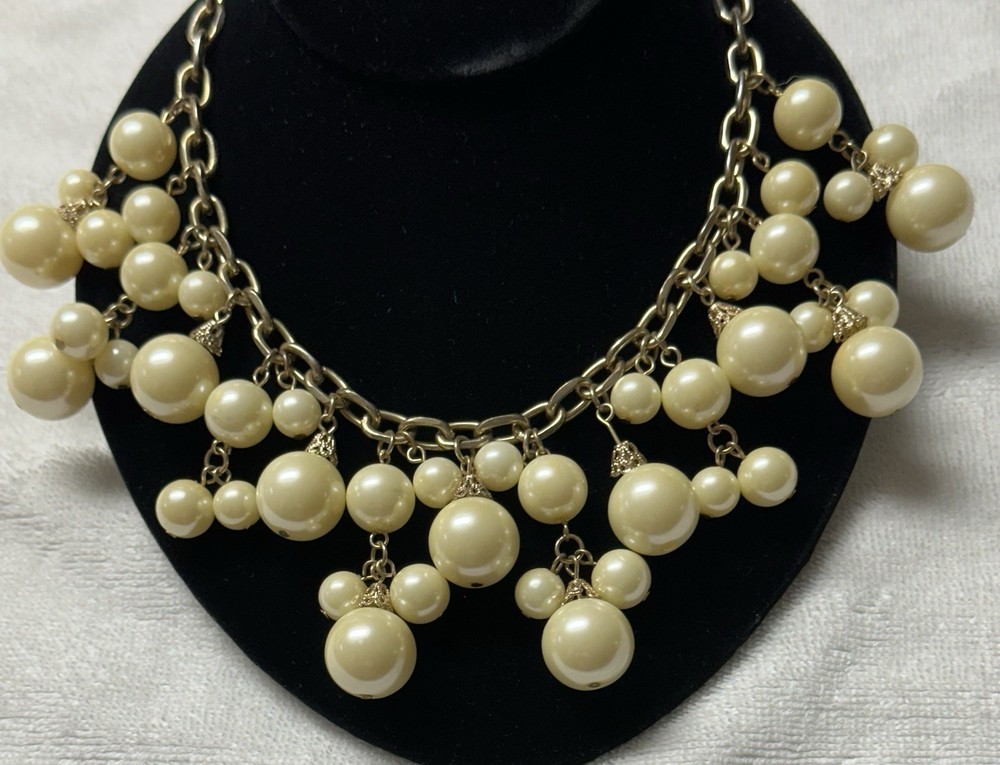 Faux Pearl Bib Dangle Collar Necklace n