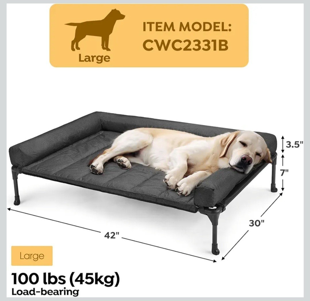 Veehoo Cooling Elevated Dog Bed Add Removable Waterproof Bolster Cushion Mat,...