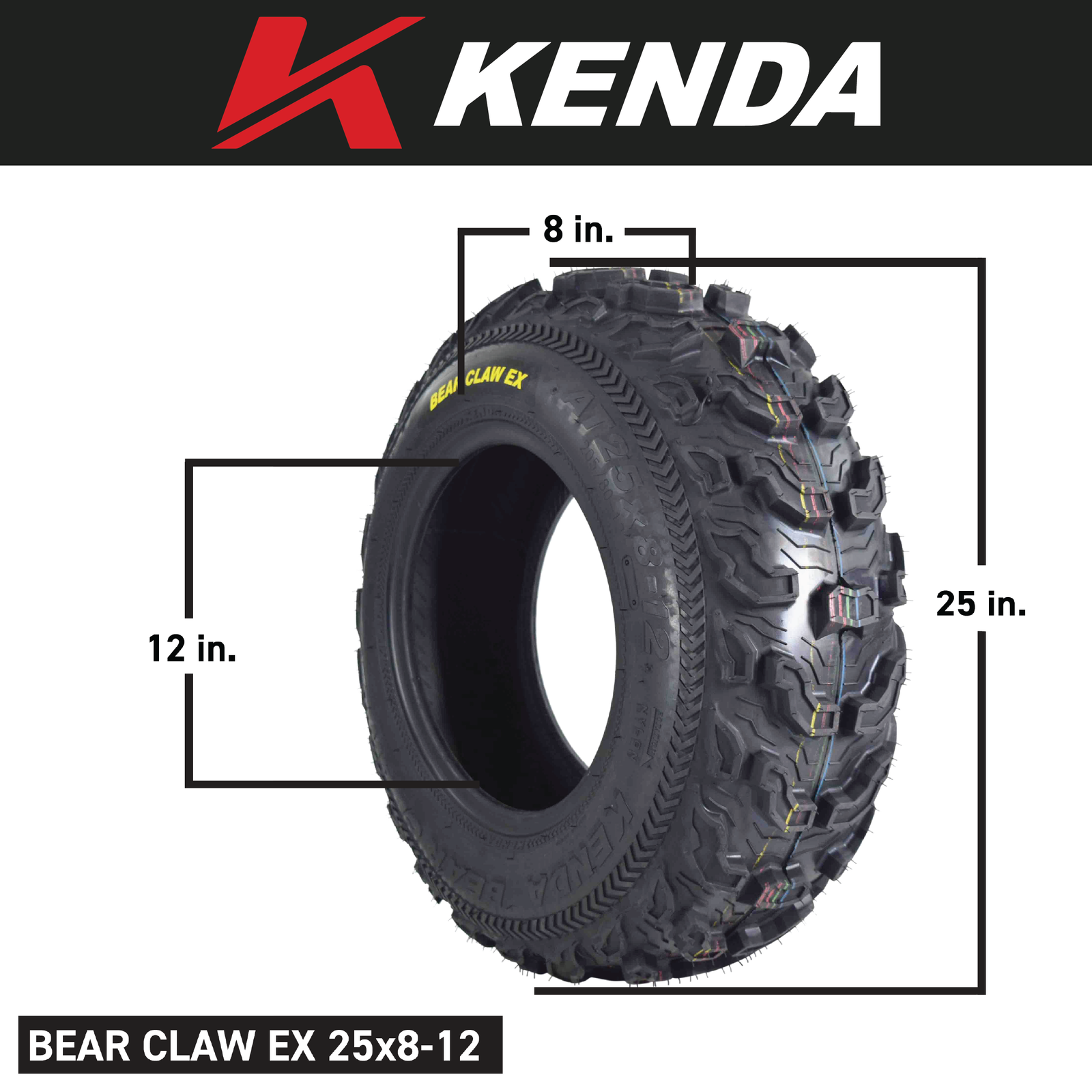 Kenda Bear Claw Ex 25x8-12 25x10-11 Front Rear 6 Ply ATV Tire 4 Pack