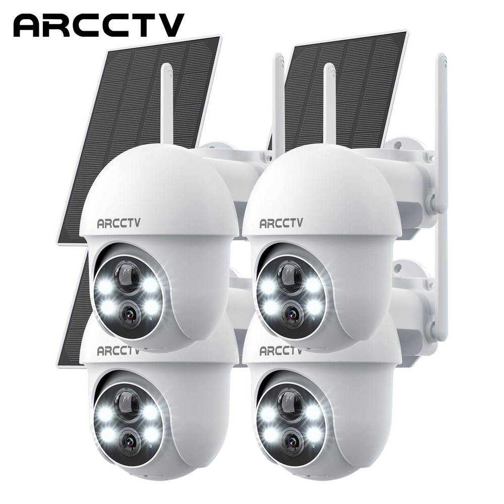 Solar Battery Powered Security Camera WiFi6 Wireless Sys PTZ 4MP Outdoor 4PACK