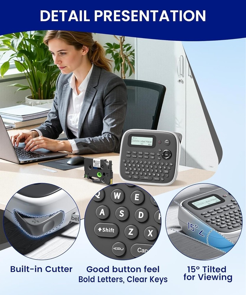 Versatile Label Maker Machine with Tape: Durable Waterproof Labels, 12mm - D210s