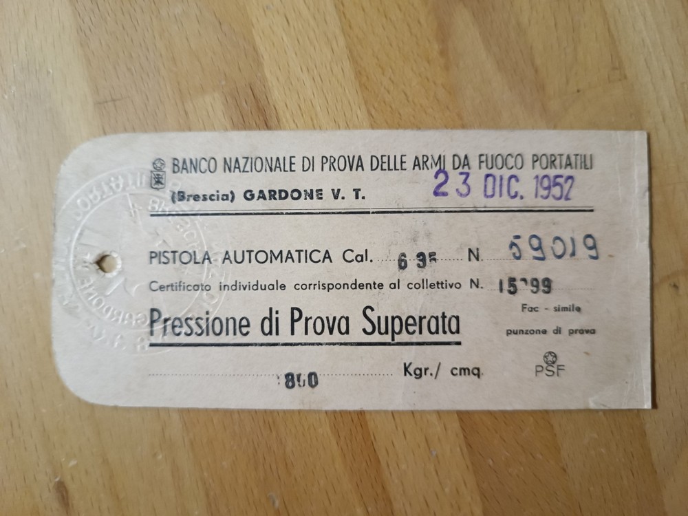 BERETTA 6.35 CALIBER AUTOMATIC PISTOL - NATIONAL WEAPON TEST BENCH