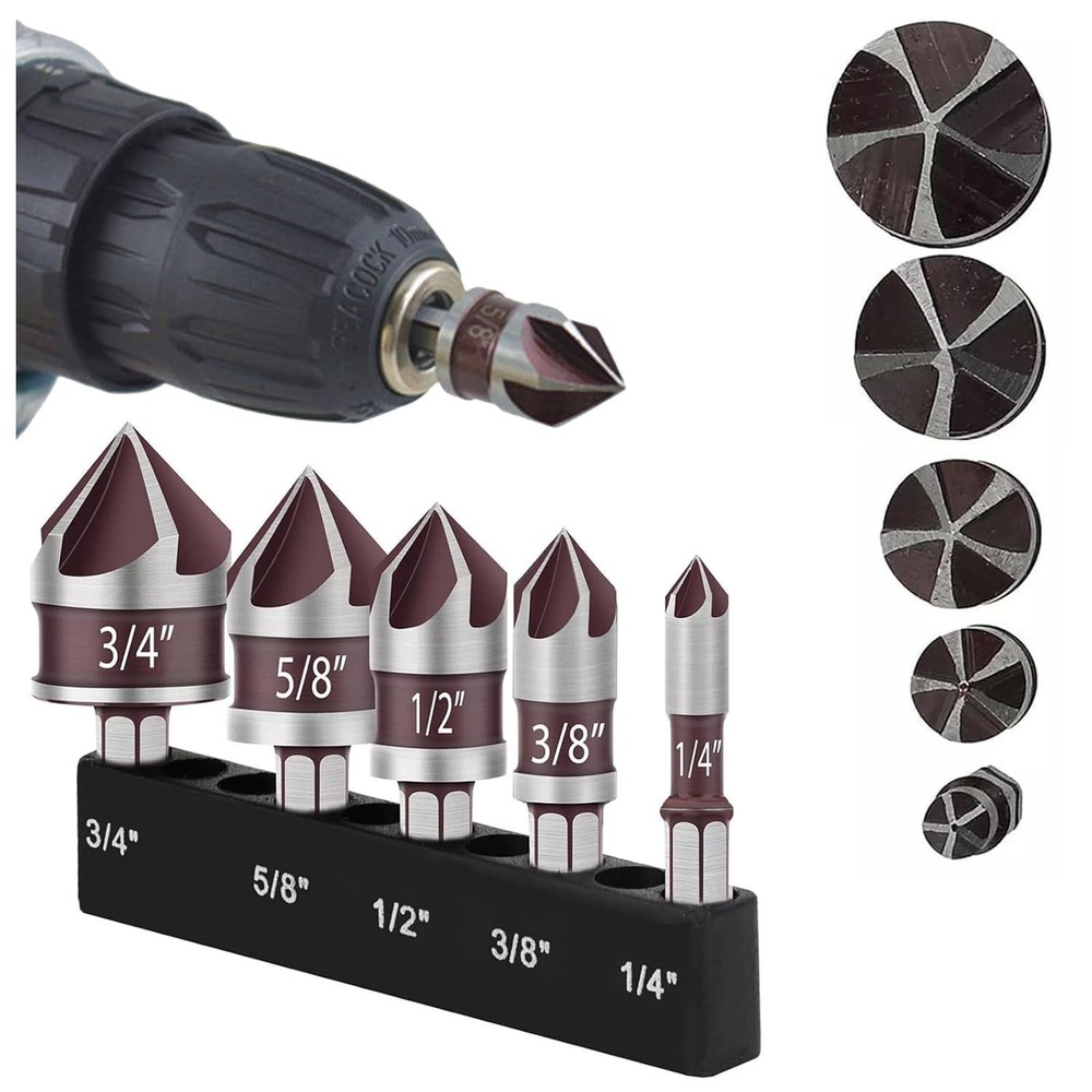 5PCS Countersink Drill Bit Set, 82 Degree HSS Counter Sink for...