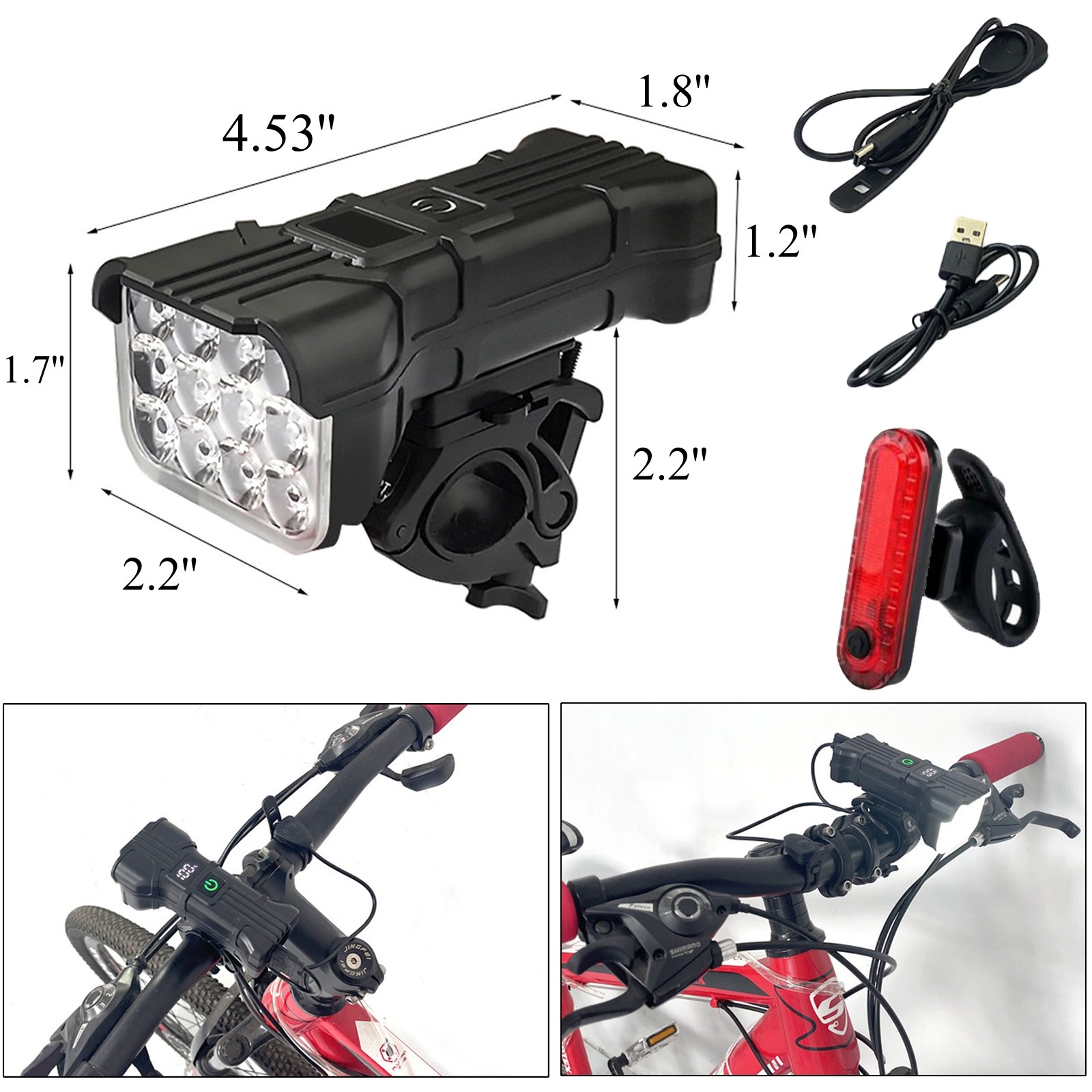 USB Rechargeable LED Bike Light Set Front and Rear Waterproof Cycling Lamp+Horn