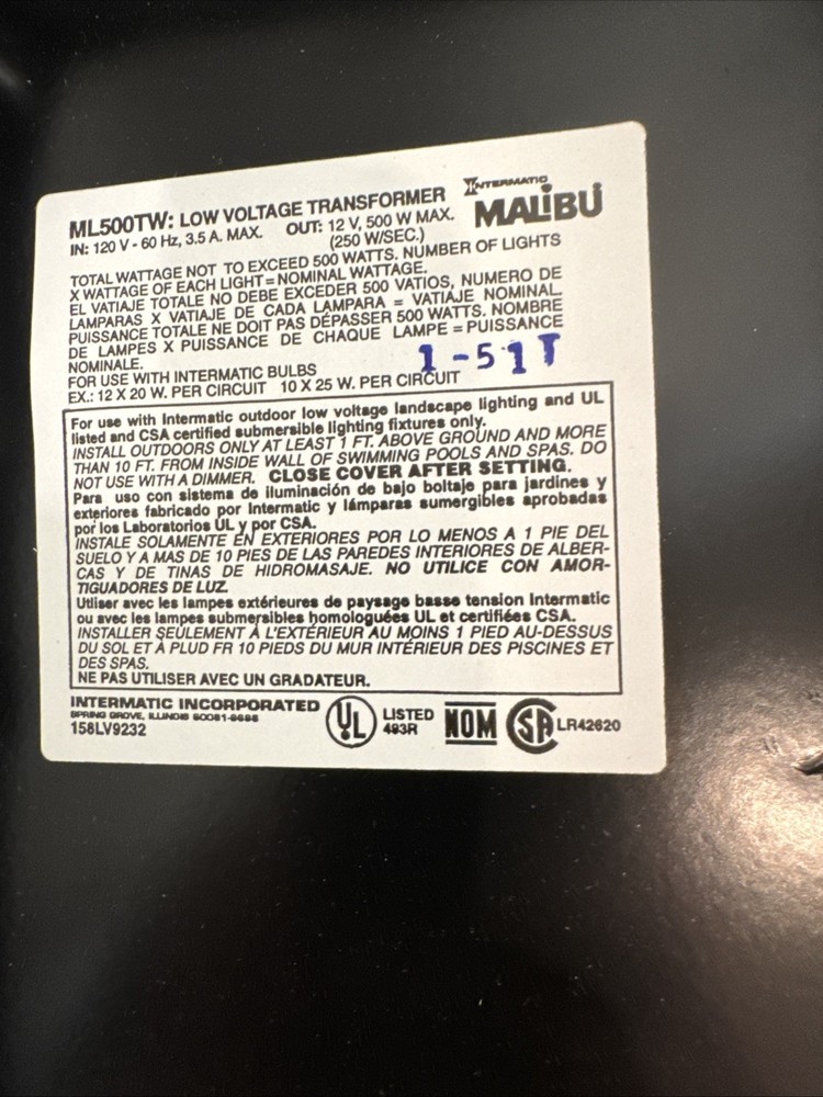 Intermatic ML500TW Malibu Low Voltage Transformer Landscape Timer tested/working
