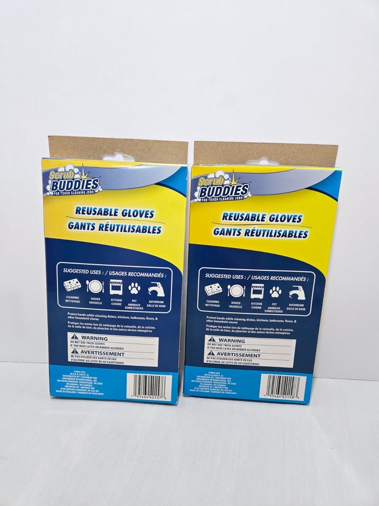2 Pair Size Large Yellow & Blue Pair Latex Rubber Reusable Kitchen Gloves