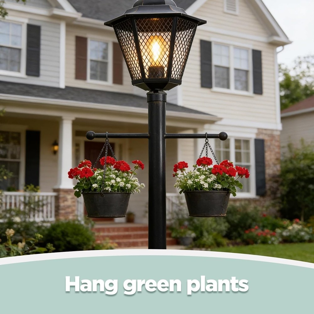 Versatile Outdoor Lamp Post Cross Arm - 16 Inch Steel Bar with Removable Knobs
