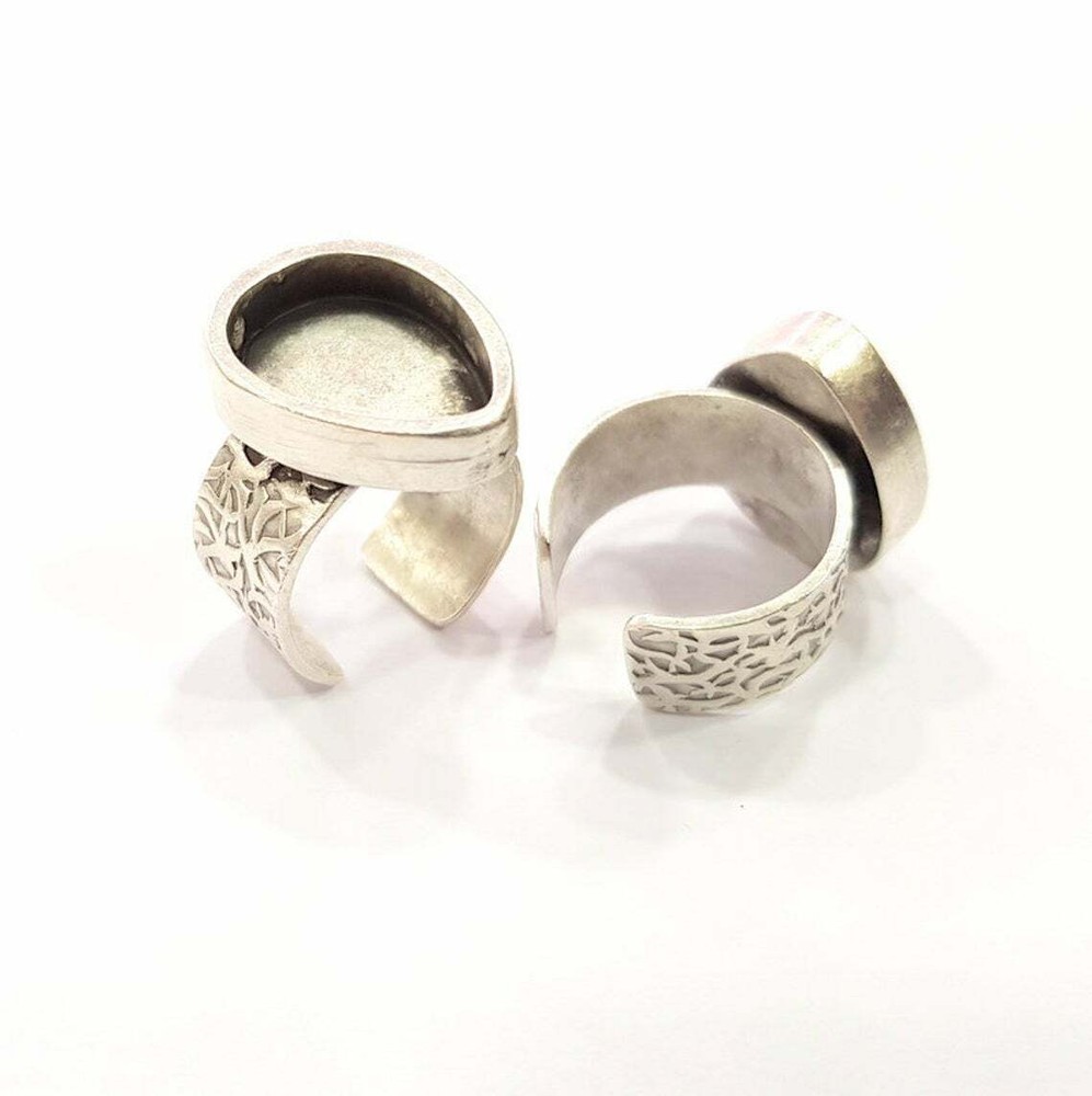 Drop Blank Ring Setting Cabochon Base inlay Back Mounting Adjustable Silver