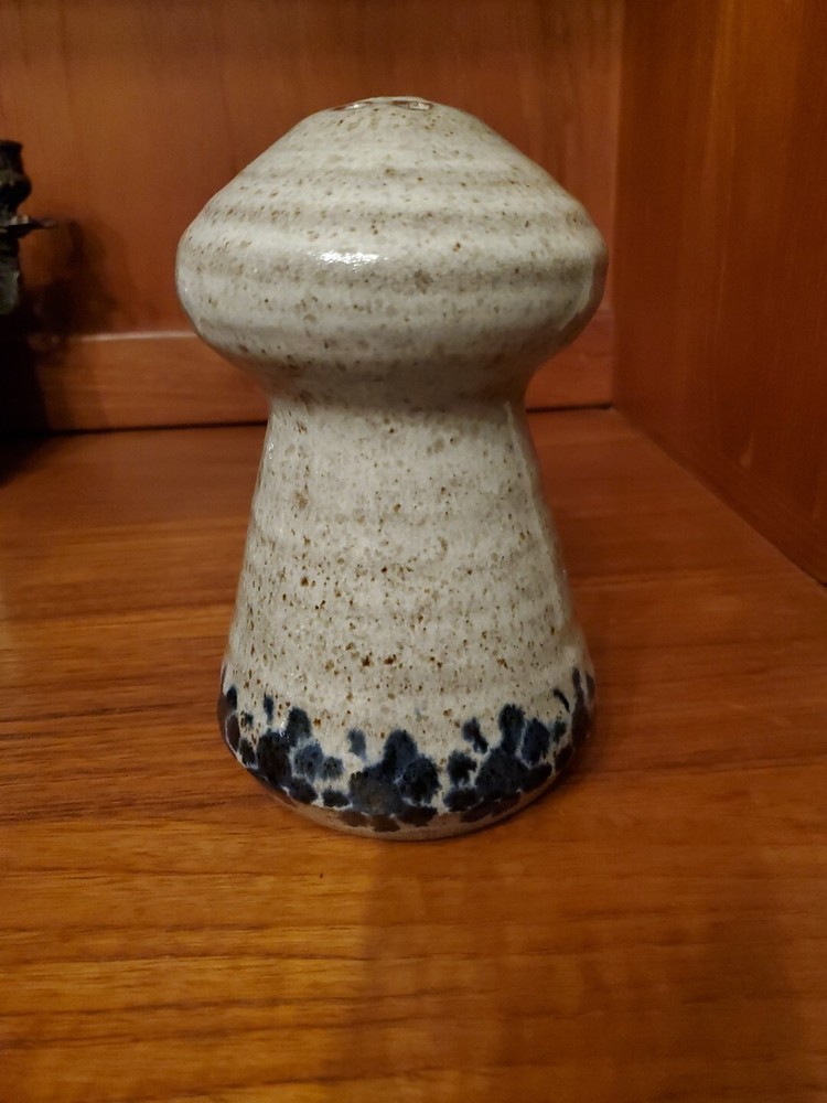 Signed Studio Art Pottery Cheese Shaker Speckled Blue & Tan
