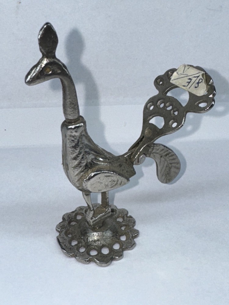 Unique Antique Vintage Solid Silver Brass Kohl Empty Flask Peacock Bird Figure