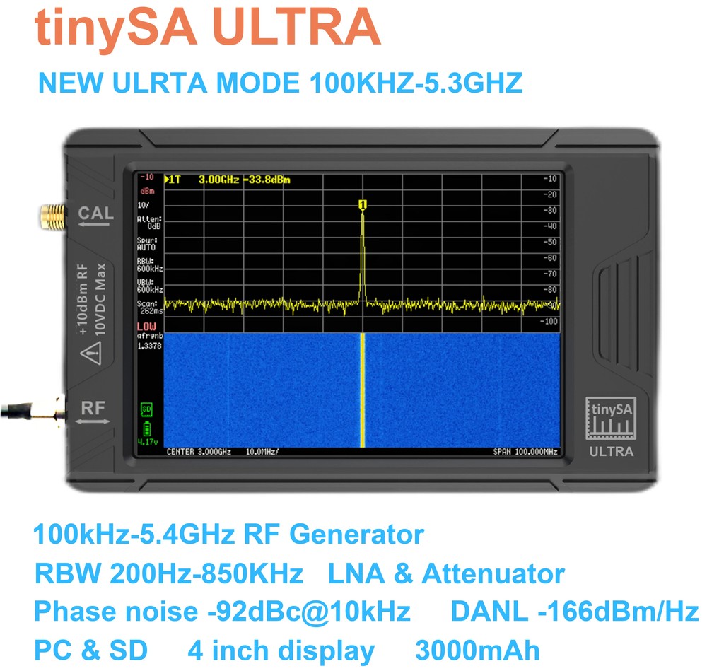 TinySA ULTRA 100KHZ-5.3GHZ 4inch Handheld Tiny Spectrum Analyzer RF Generator