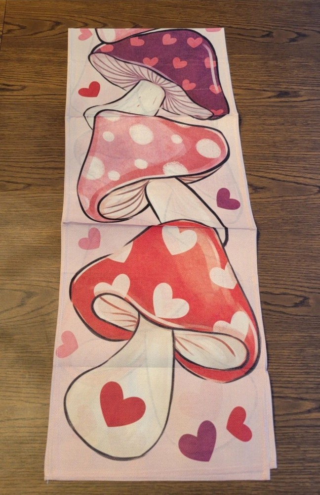 Table Runner 13 x 71 Inch, Mushrooms Table Runner Valentines Day