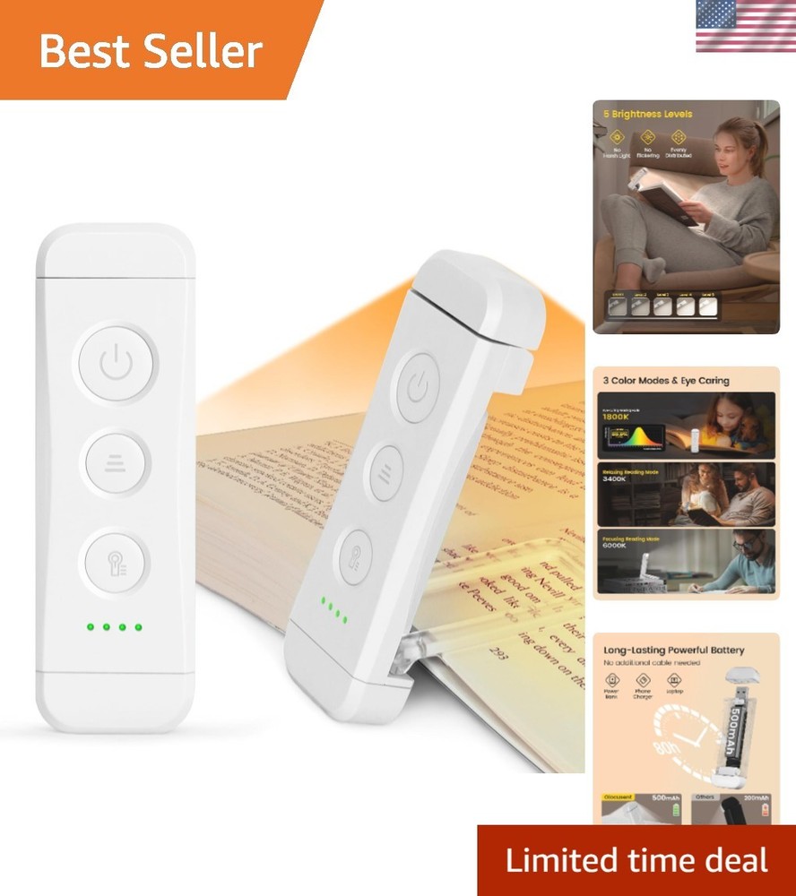 USB Rechargeable Book Light - 5 Brightness Settings & Lightweight Design
