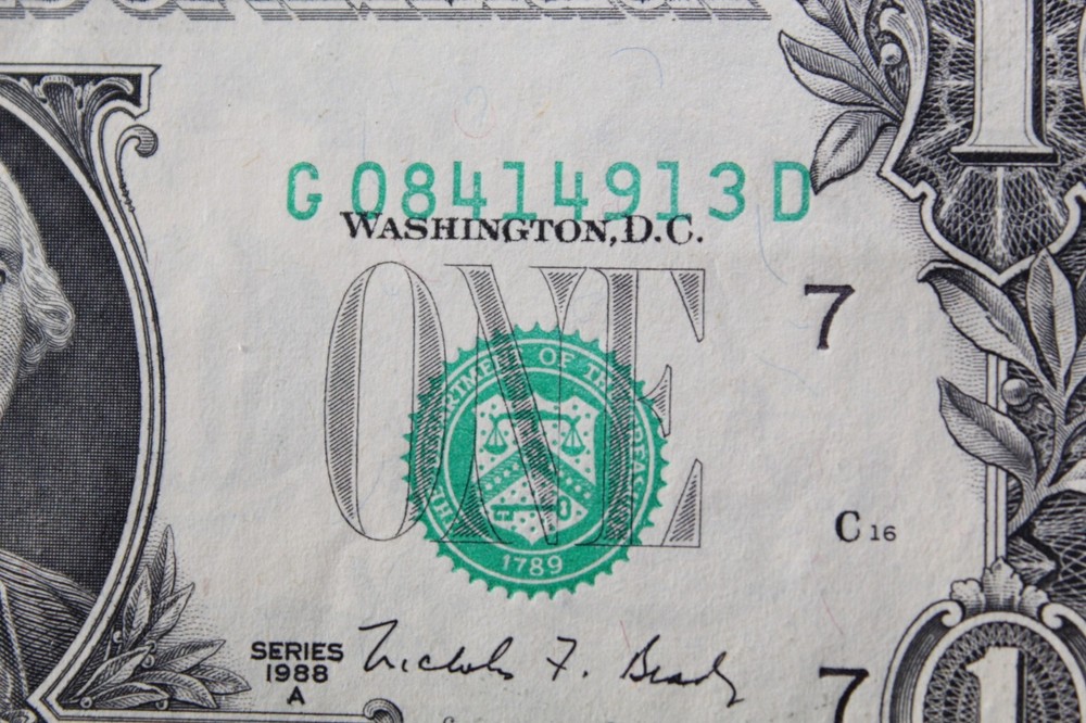 1988 A $1 Federal Reserve Note Misaligned Printing & Cutting Error, Uncirculated