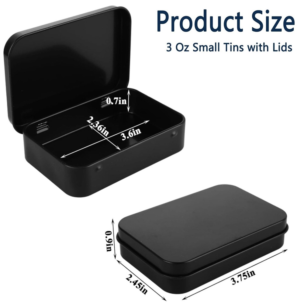 50 Pack Metal Rectangular Empty Hinged Tins Black Mini Tin Boxes Containers 3...