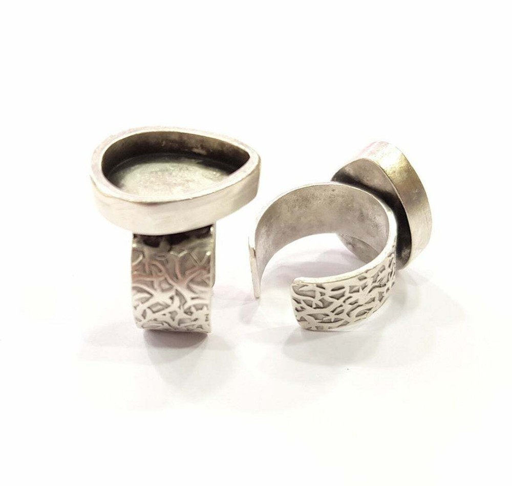 Drop Blank Ring Setting Cabochon Base inlay Back Mounting Adjustable Silver