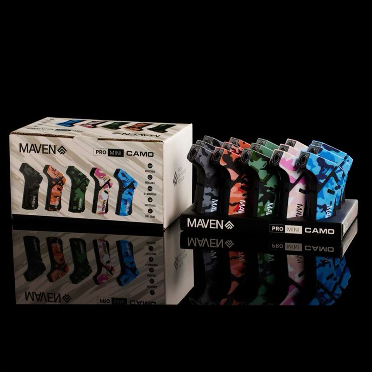 😎💥2 X MAVEN PRO MINI CAMO EDITION TORCH LIGHTER ADJUSTABLE FLAME 🔥 LOT OF 2 ✨