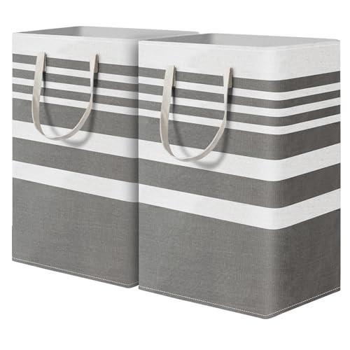 2 Pack Laundry Baskets Large, Collapsible Laundry Hamper Dirty Clothes 75L Grey