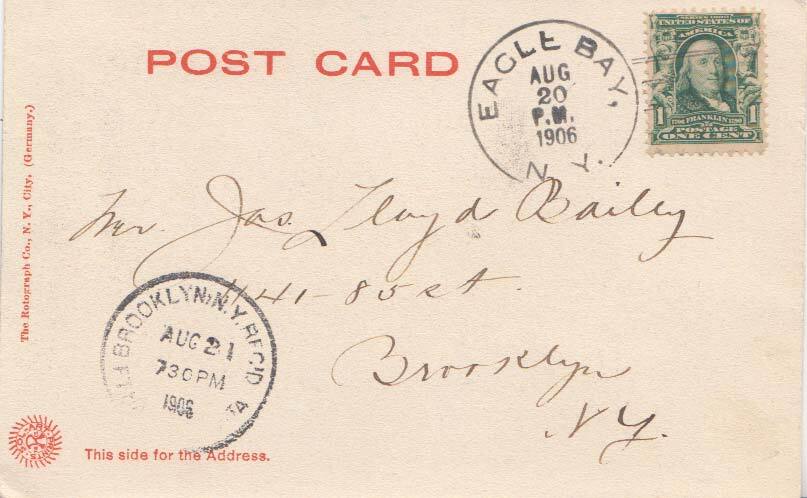 New York Eagle Bay 1906 doane 2/3  1900-1917  PC.