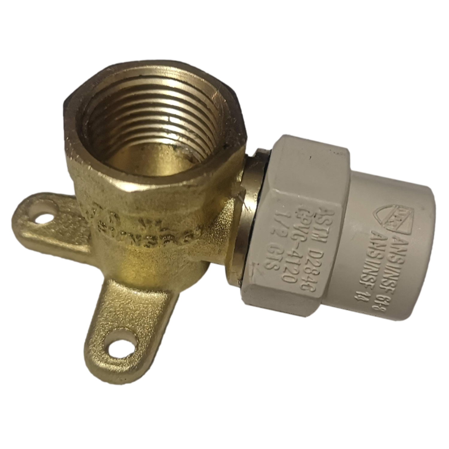 5 Pieces 1/2" Female NPT x 1/2" CPVC Drop Ear Elbow, Lead Free Brass