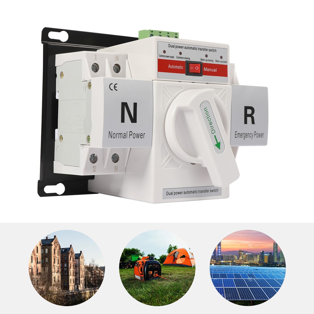 2P 63A Dual Power Automatic Transfer Switch Toggle Mini Controller Switch 110V