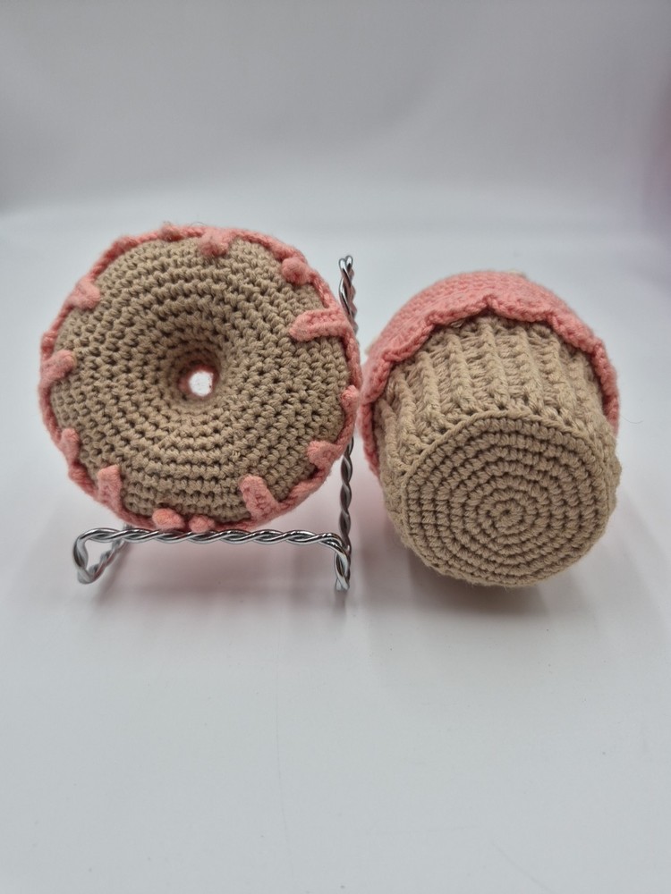 Crocheted mini Strawberry Cupcake And Donut
