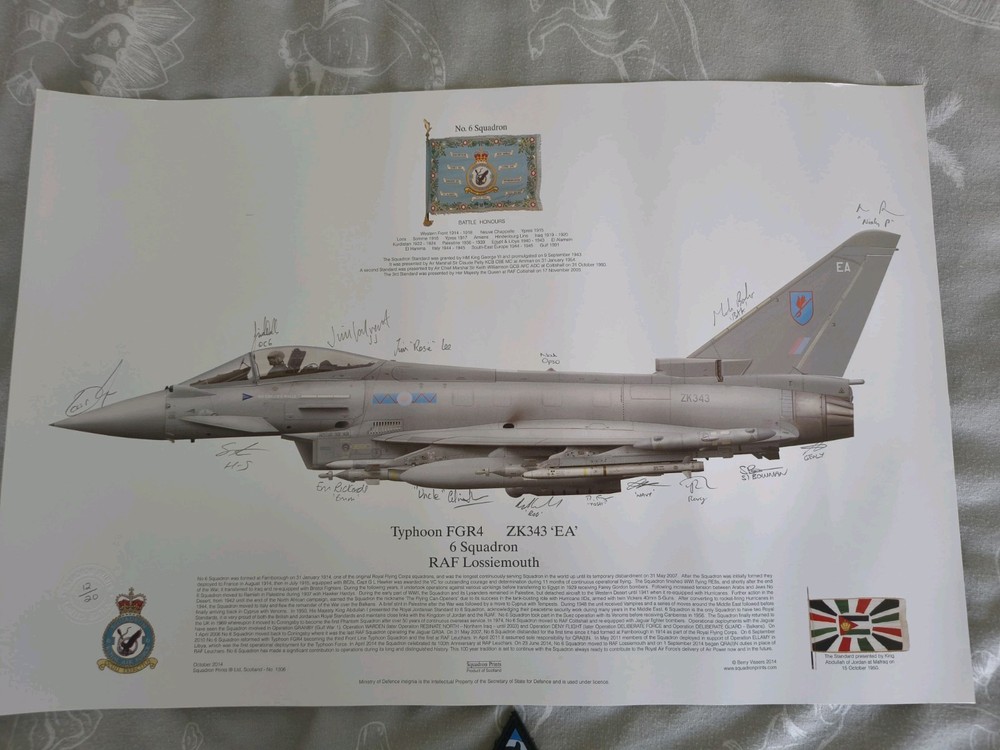 RAF Signed Squadron Print - RAF Typhoon 6 Sqn & patch