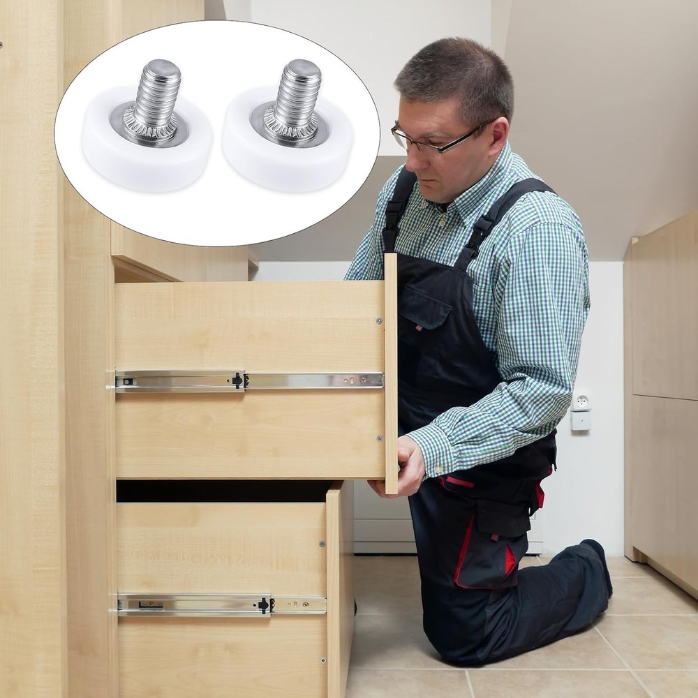 6Pcs Drawer Rollers, 19mm White Plastic Wheels Replacement