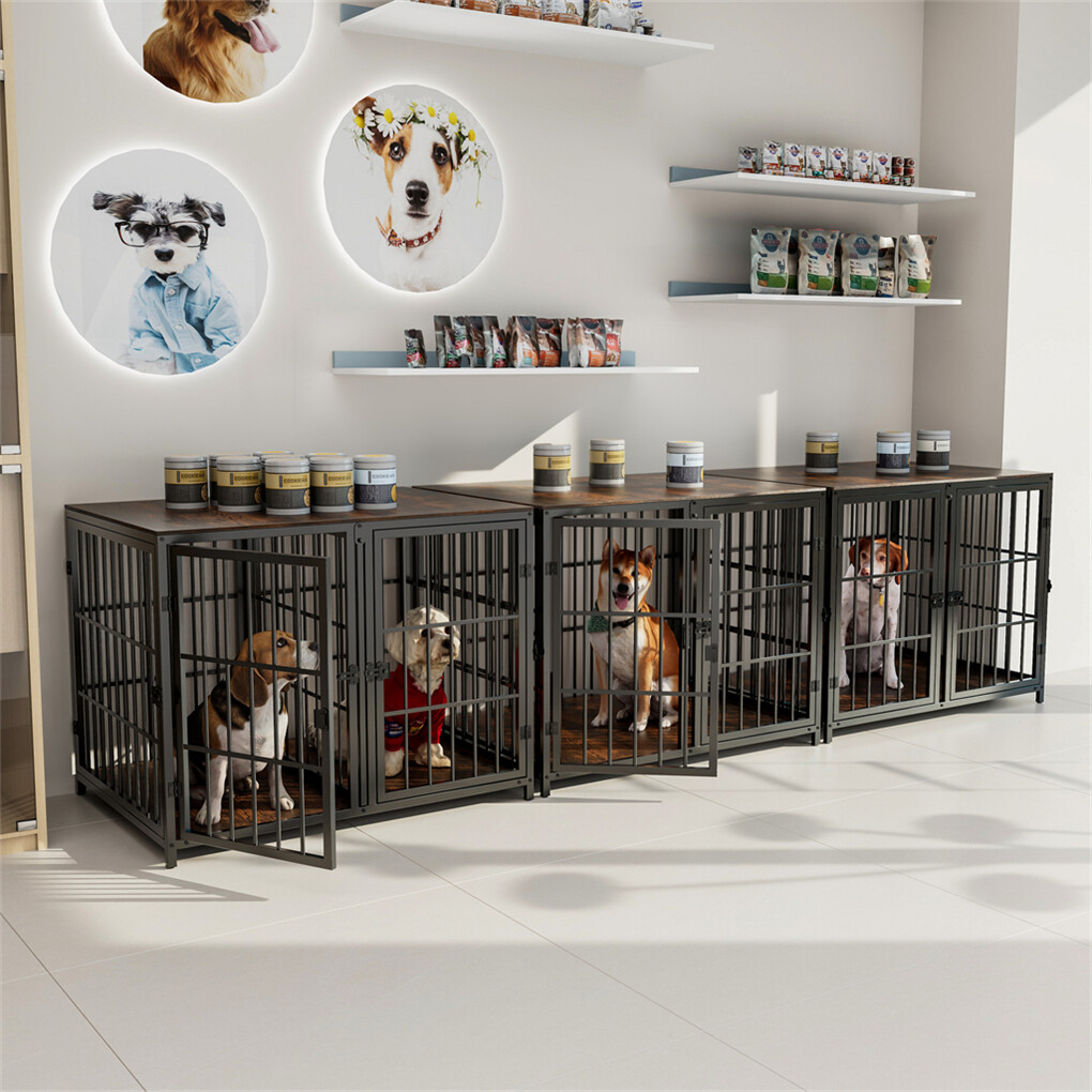 Indestructible Wooden Dog Crate Furniture with Divider for 2 Dogs Cage End Table