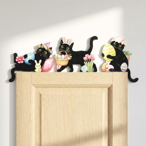 Easter Black Cat Wooden Door Corner Decor Set of 3, Cute Wall Decorations