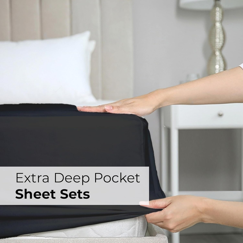Extra Deep Split King Sheet Set - 7 Piece Breathable & Cooling Sheets - Hotel Lu