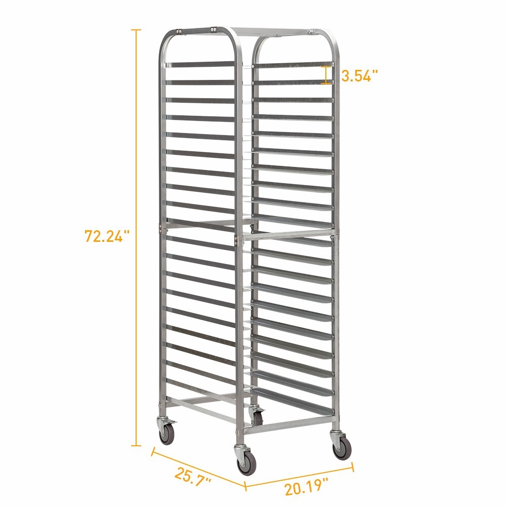 20-Tier Bun Rack Pan Bakery Galvanized Iron Pan Rack with 4 Wheels for Catering