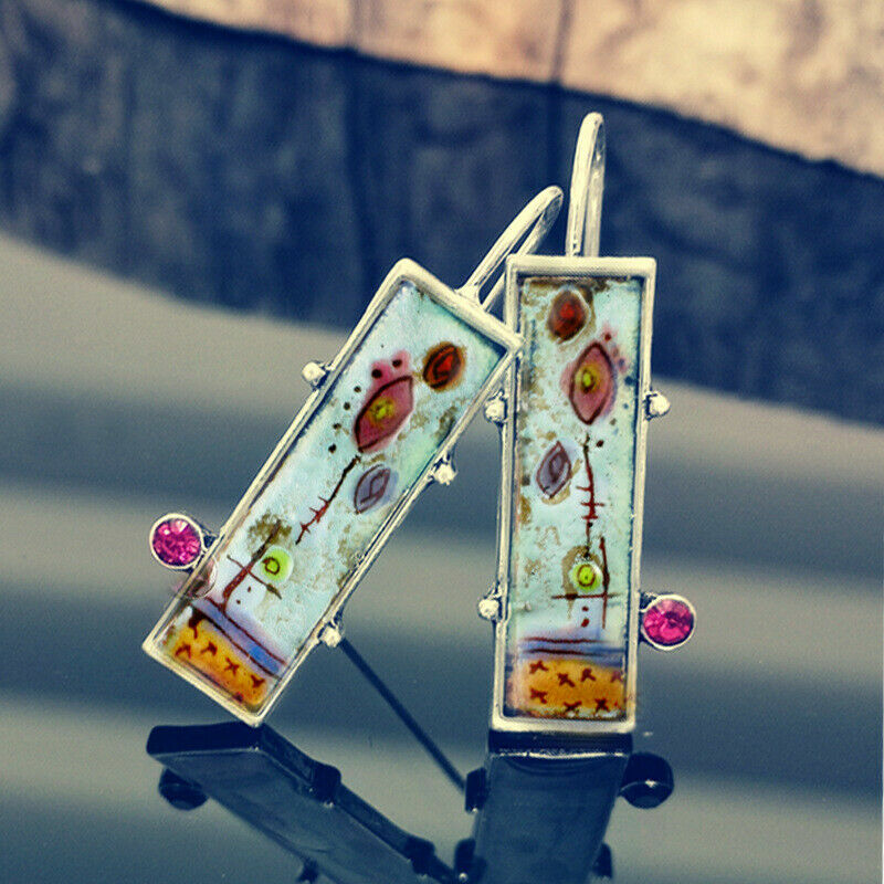 Silver Plated Ruby Earrings Hook Women Dangle Drop Jewelry Lab-Created