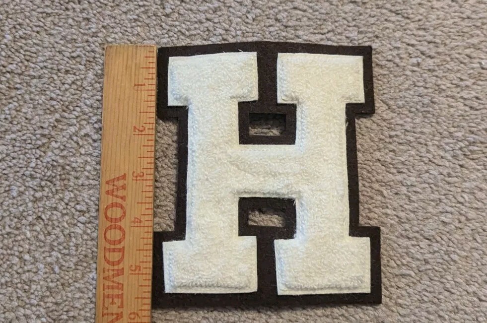 Vintage Letterman Jacket Patch LETTER H Brown White