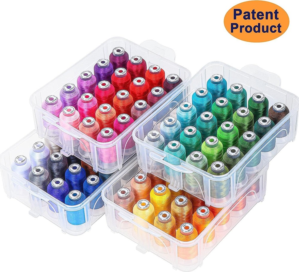 Premium 80-Spool Polyester Embroidery Thread Collection in Clear Storage Box