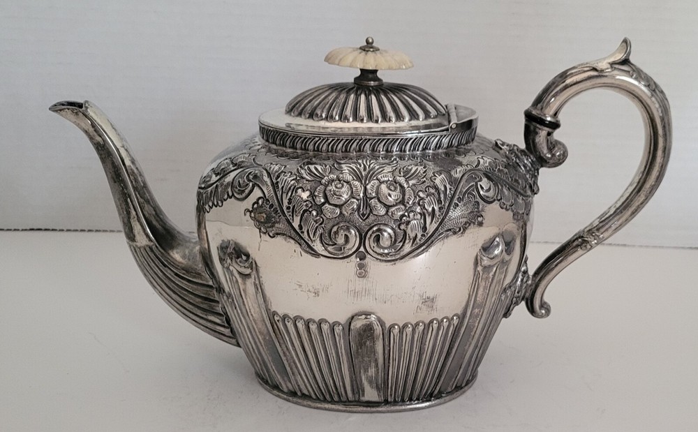 Antique Early Victorian Silver-Plate Repousse Teapot ~ Possibly Sheffield