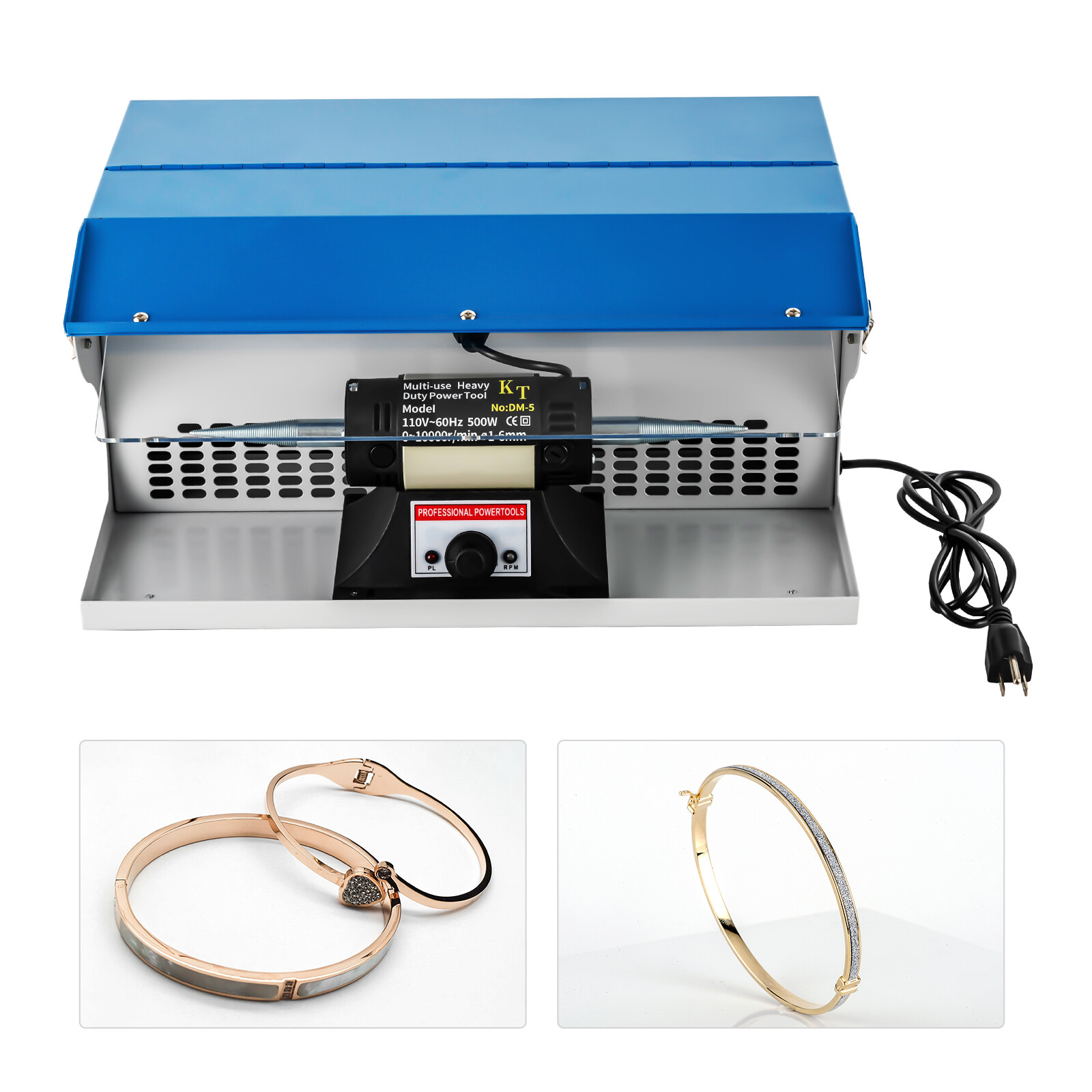 Benchtop Polishing Buffing Machine Jewelry Polisher Dust Collector W/ Light 200W