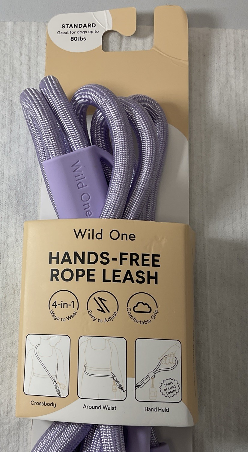 Wild One Adjustable Hands-Free Standard Rope Leash - Lilac - Brand New