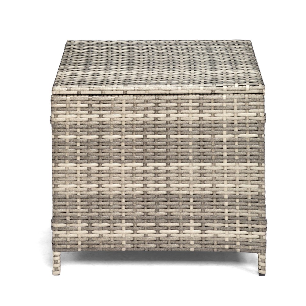 PE Wicker Side Table with Storage, Patio Rattan End Table Square Container
