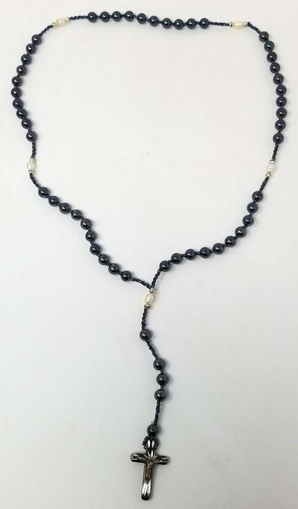 Vintage Black Hematite Bead Rosary