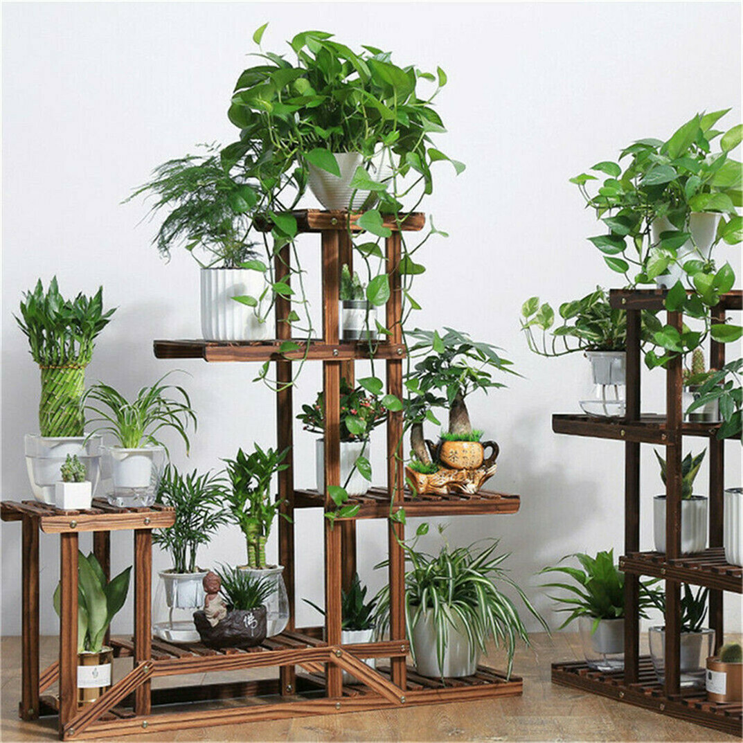 Multi Tier Wood Flower Rack Plant Stand Wood Shelves Bonsai Display Shelf Indoor
