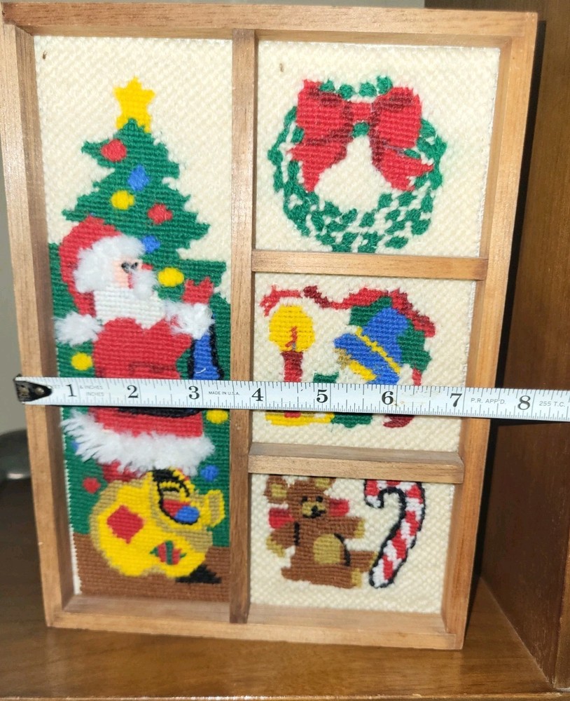 Vintage Christmas Needlepoint Shadow Box Rare Completed