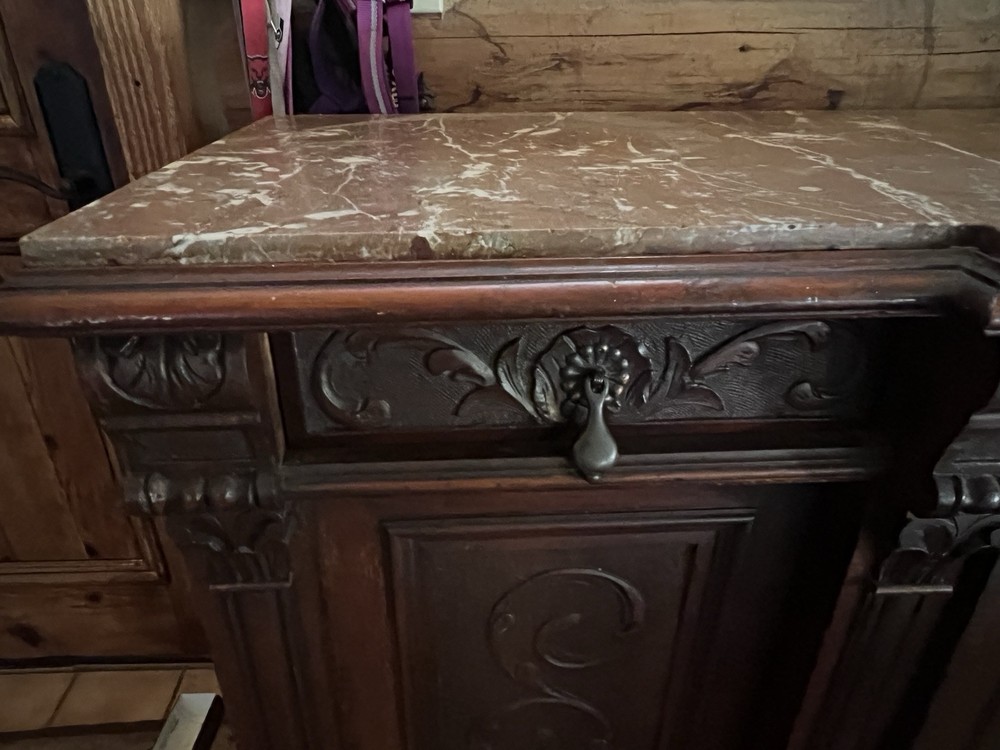 Vintage Renaissance Side Board With Marble Top