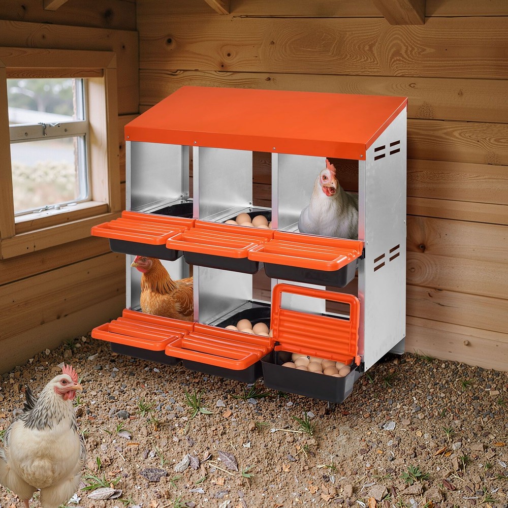 2 Tiers Chicken Nesting Boxes, 6 Compartments, Metal Egg Laying Boxes with Prote