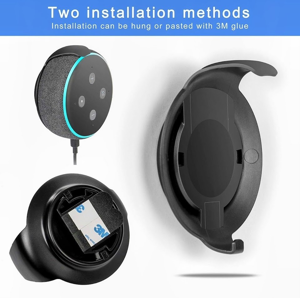 Echo Dot 3rd Gen Wall Mount Holder Black w/ Cable Management Adhesive & Screws
