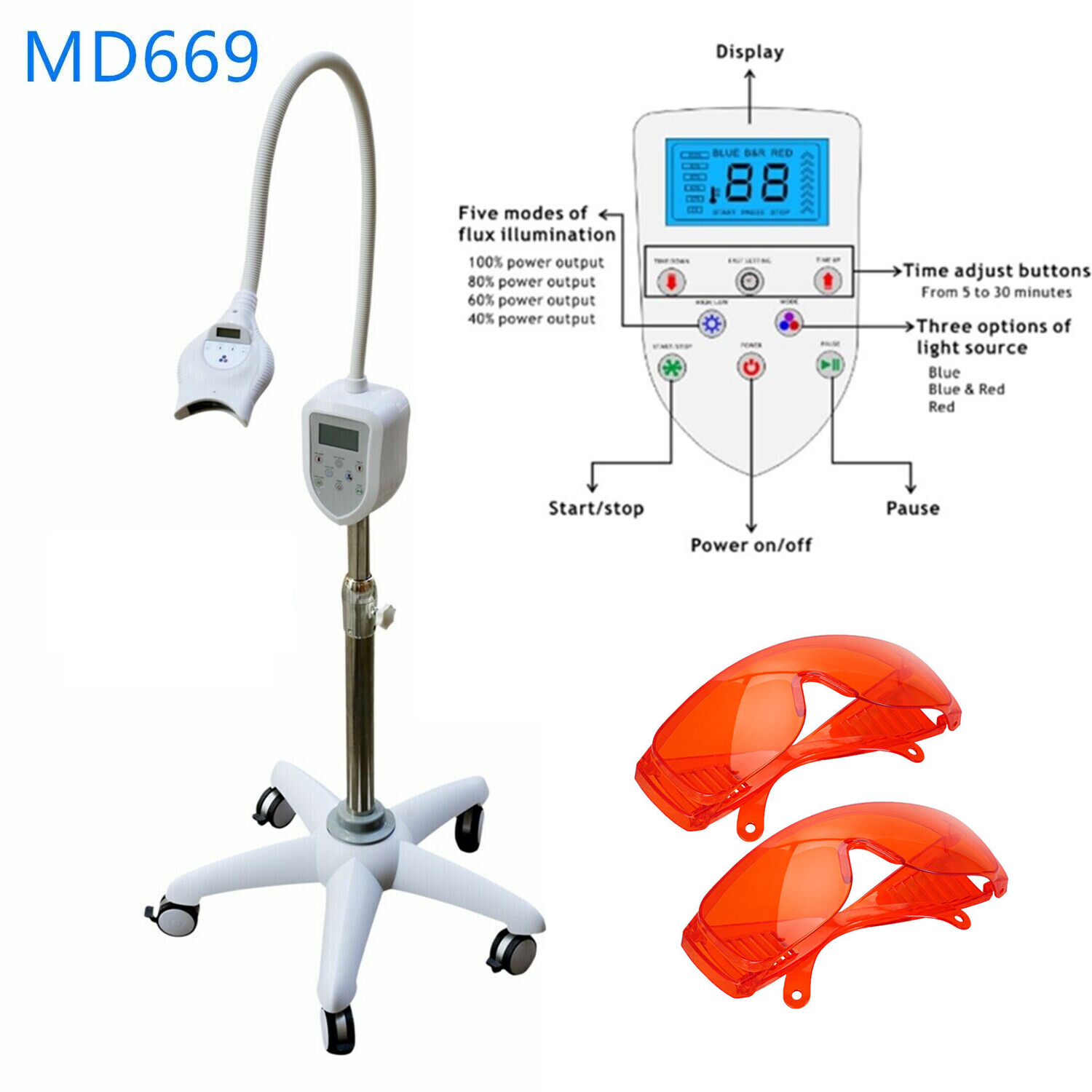 38W MD669 Teeth Whitening Machine Dental Bleaching Lamp 28W Blue 10W Red Light