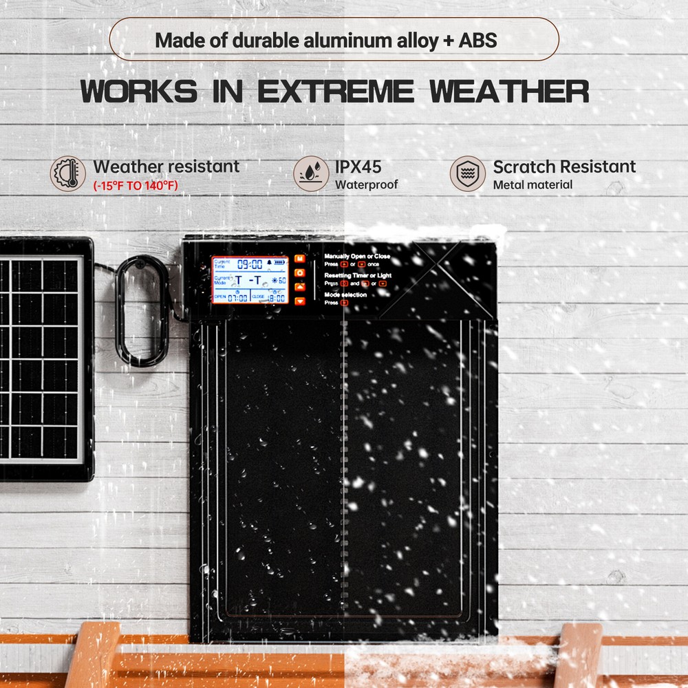 Automatic Chicken Coop Door with Anti Pinch/Timer/LED Screen/Light Sensor/USB